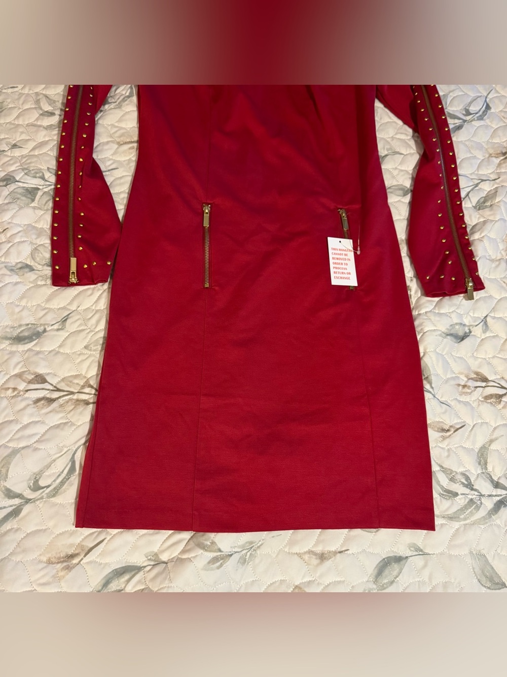 NWT VENUS Red Studded Accent Zipper Sleeve Sheath Dress Size 8 - Picture 3 of 10